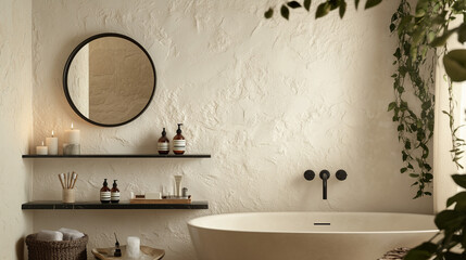 A white bathroom wall with textured
