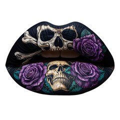 Fototapeta premium Lip makeup, purple roses, skulls
