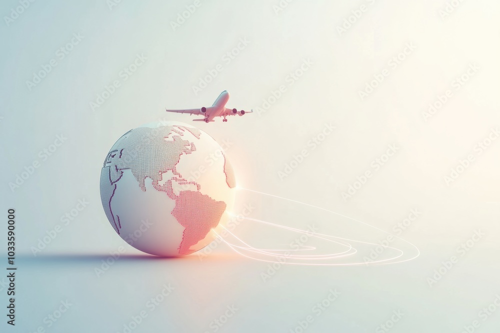 Poster a globe is depicted with an airplane soaring above, illustrating the pursuit of international travel