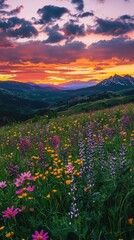Fototapeta premium Serene Wildflower Field at Sunset