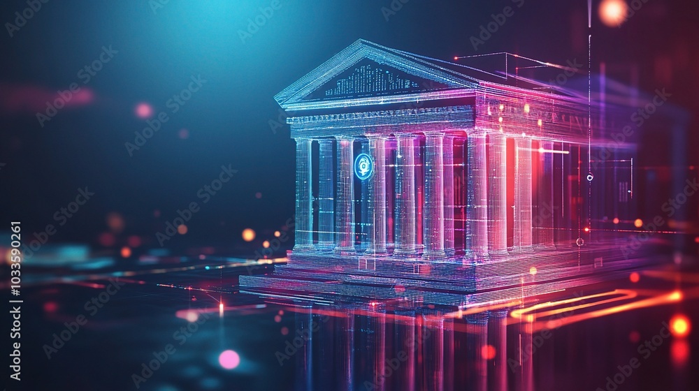 Poster digital representation of classical architecture with lights