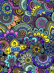 Geometric colored floral seamless hand-drawn pattern.Seamless background.