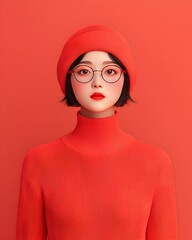 Portrait of a young woman in vibrant red attire