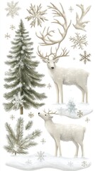 A cute bear, hedgehog, and penguin gather on a snowy background, showcasing Scandinavian design. The animals exhibit a charming, high-detail style perfect for winter themes