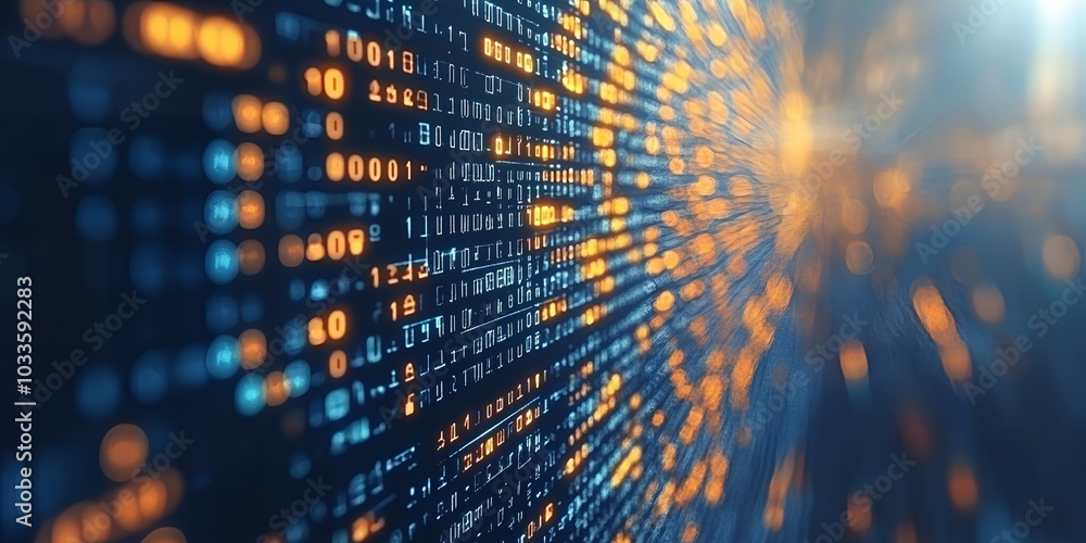 Poster binary code background with a glowing effect