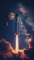 Fototapeta premium Serene Rocket Traveling Through Starry Space