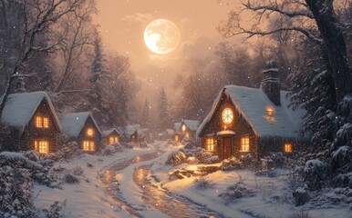 landscape with house and moon