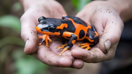 Fototapeta premium Wildlife conservation teams around the world preserve amphibian species and ecosystems