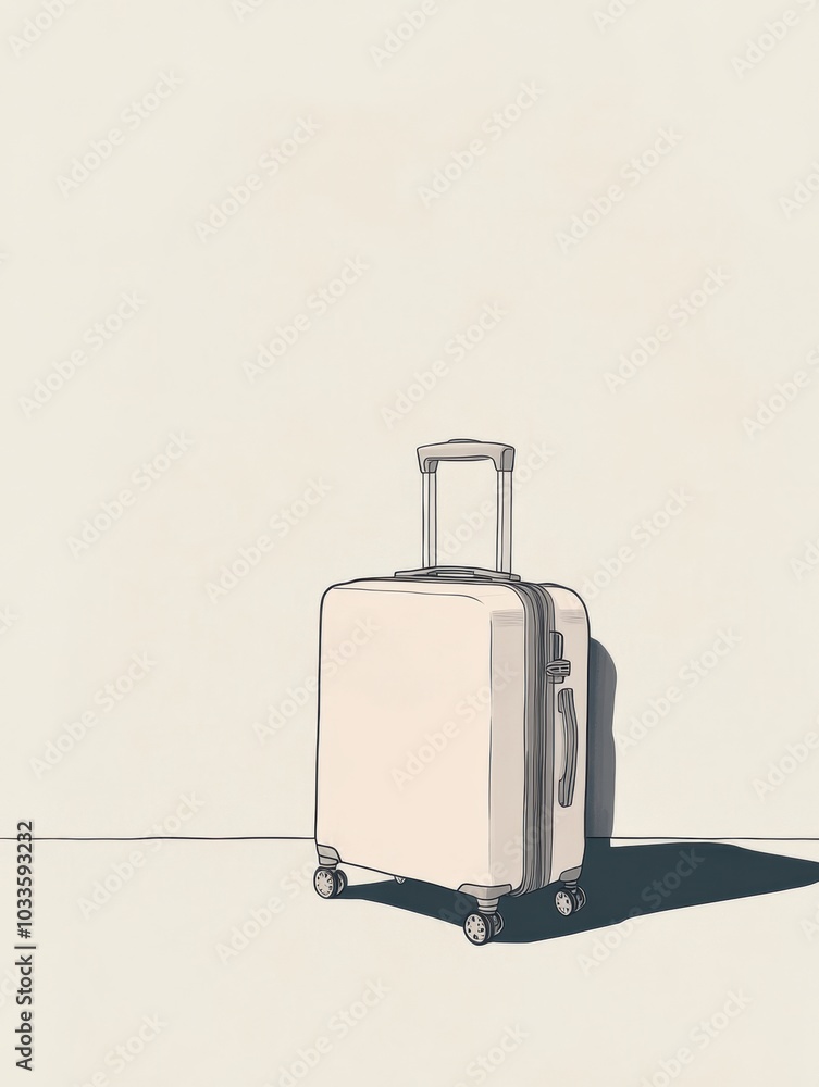 Leinwandbilder the minimalist illustration features a sleek suitcase with sharp lines and a handle, casting a shado