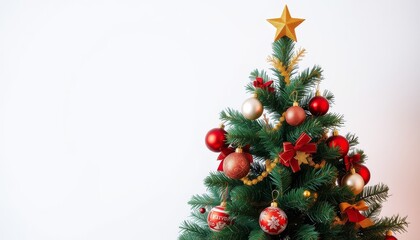 Festive Christmas Tree with Ornaments and Star Topper