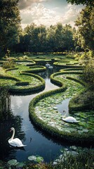 Serene Water Pathways in a Lush Maze of Lily Pads