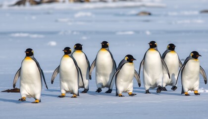 Obraz premium Group of Emperor Penguins Walking on Ice