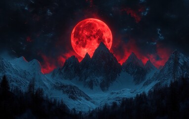 Blood Moon Over Mountains