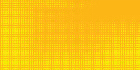 Yellow halftone pattern. Retro comic gradient background. Bright orange pixelated dotted texture overlay. dots vector ilustration