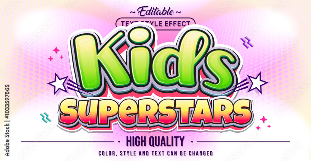 Poster editable text style effect - kids superstars text style theme.