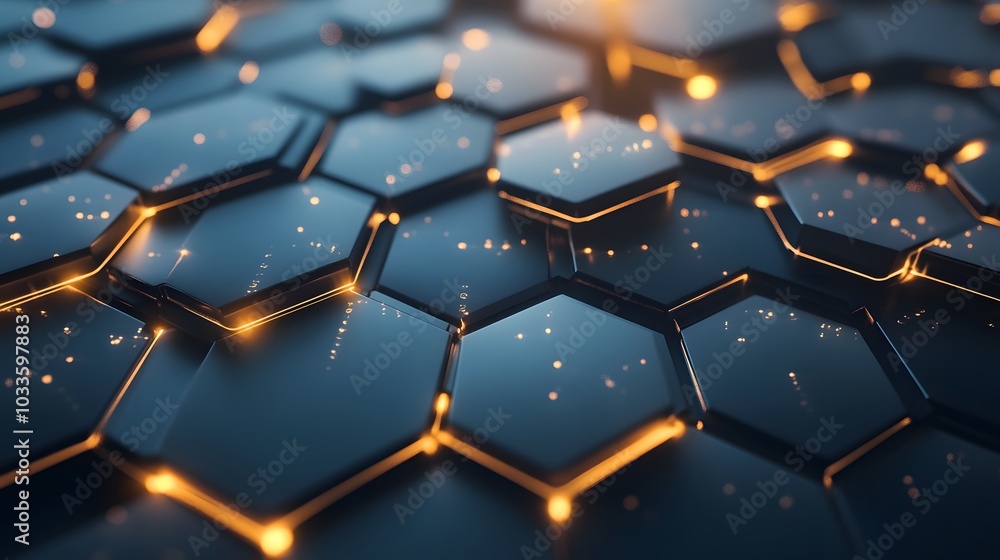 Poster abstract hexagonal pattern with glowing lines
