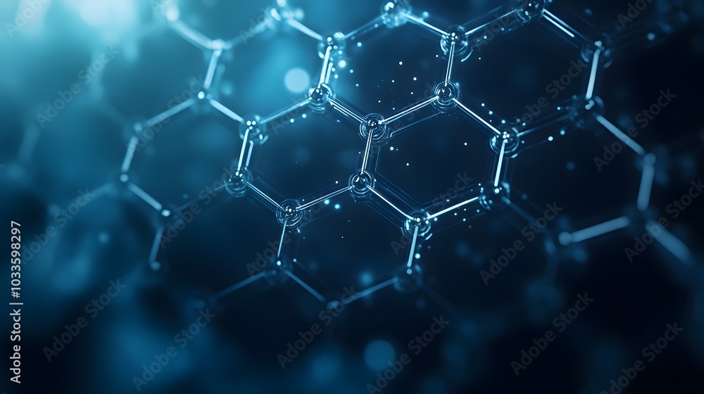 Poster abstract hexagonal molecular structure with glowing connections