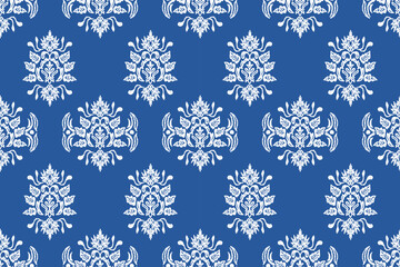 Ikat floral seamless pattern on background,damask seamless pattern,vector illustration,Ikat ethnic oriental embroidery,Aztec style,baroque.design for texture,fab,clothing,decoration,fashion.
