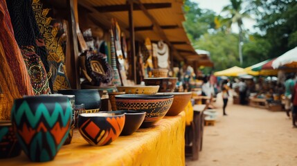 Local markets during seasonal festivals in Ghana, Africa, celebrate the diversity of multicultural crafts and culinary traditions