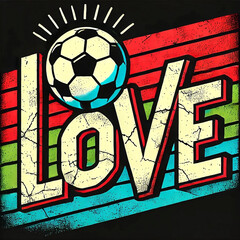Colorful love football illustration featuring bold retro typography