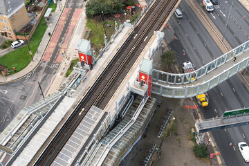 Aerial View of a Subway Station and Highway in a Urban Area