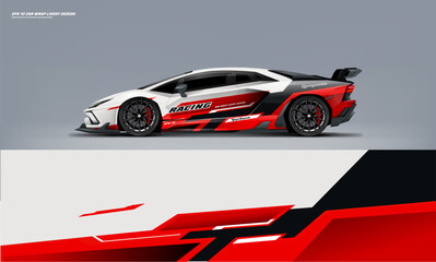 Fototapeta premium Sport racing supercar wrap livery design white and red color combination for universal medium vector eps10 ready to print printable file
