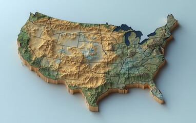 3D Wooden Map of the United States
