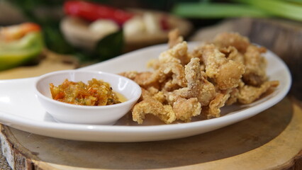 Smash fried chicken with super spicy sambal