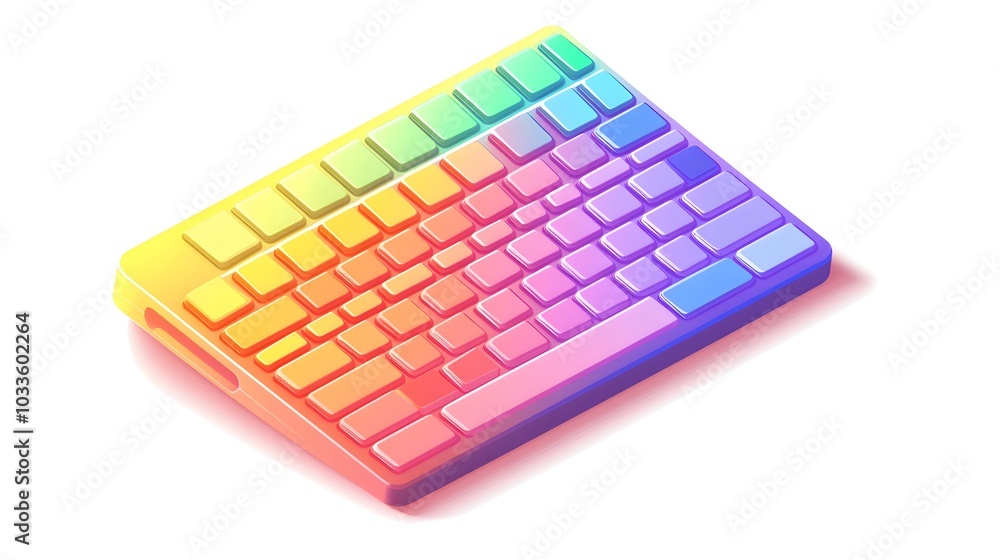 Fototapete rainbow keyboard 3d illustration colorful buttons computer input device technology design
