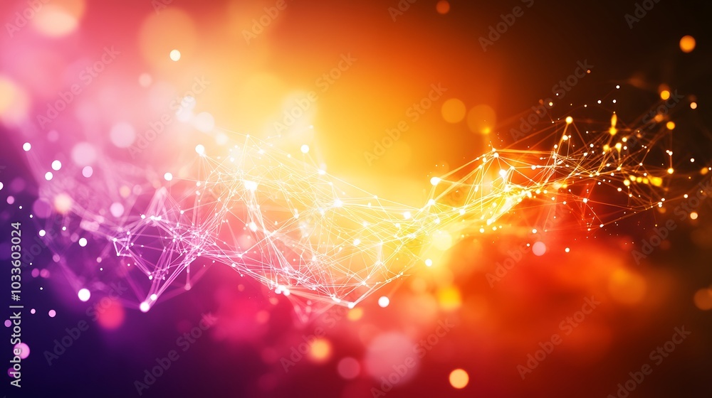 Poster abstract digital network with glowing lines and bokeh lights