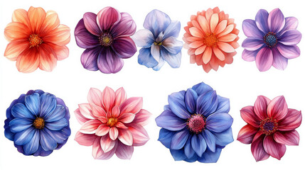 Set of Beautiful Multicolored Flower Dahlia Botanica