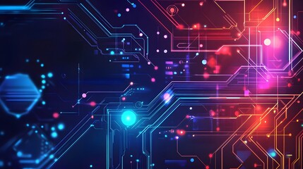 Obraz premium Abstract Neon Circuit Board with Glowing Lines and Dots