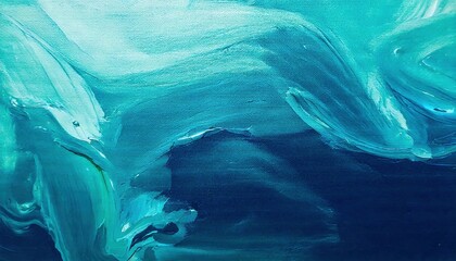Fototapeta premium Abstract teal color blue and green oil painting with strokes background. Vibrant canvas texture art abstraction wallpaper artwork design.