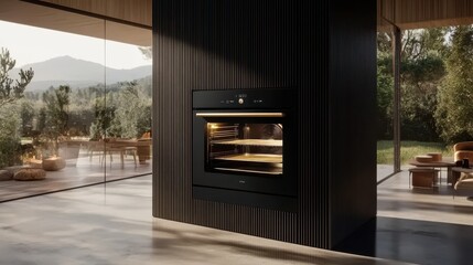 Black matte oven with minimalist design in an ultra-modern kitchen