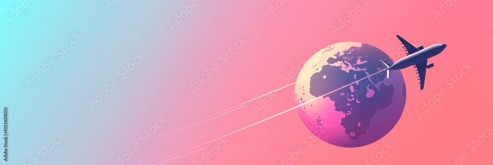 Poster an airplane leaves a trail as it orbits a minimalist globe, symbolizing the excitement of exploring 