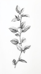 Mint, detailed hand drawing of the line, botanical flower, medicinal herbs, light clean background. Generative AI