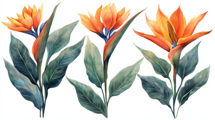 Fototapeta premium Set of Jungle Leaves and Flowers - Strelitzia Tropical