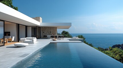 Fototapeta premium Modern Villa with Infinity Pool overlooking the Sea