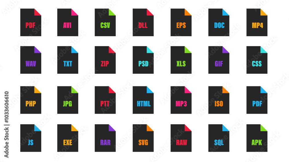 Poster file format extensions.txt, doc, xls, ppt, pdf file format document icons.
