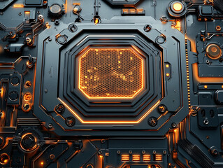 Fototapeta premium close-up of a futuristic spaceship door with a large circular portal in the center.