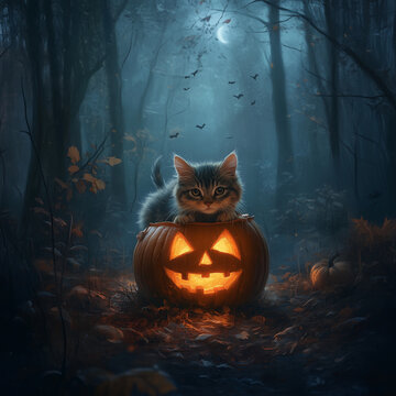 micetta carina nella zucca di halloween