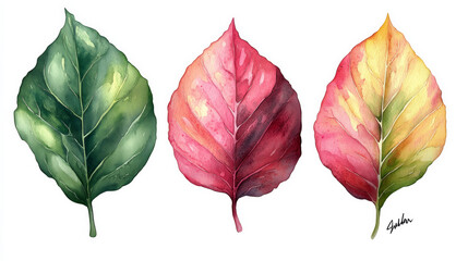 Obraz premium Assorted Tropical Pink and Green Leaves on White Background