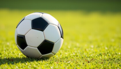 Fototapeta premium Classic Soccer Ball on Lush Green Grass