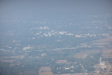 Arial view of pushkar city from the top. Building and fair ground view from the top angle.