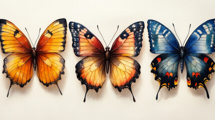 Set of Vintage Butterflies on White Background - Delicate Insect Illustrations for Decoration and Design Projects