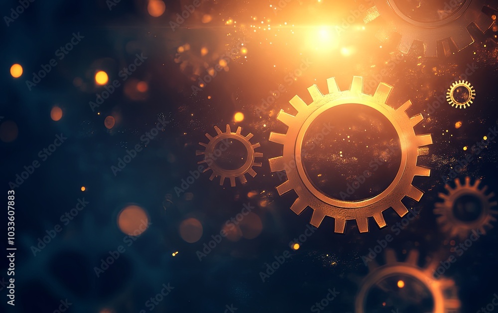 Poster a visually captivating representation of gears with a glowing background, symbolizing technology and