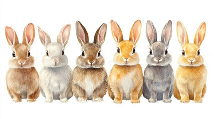 Fototapeta premium Set of Watercolor Bunnies on an Isolated White Background