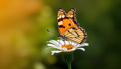 Fototapeta premium Vibrant Butterfly Resting on a White Flower