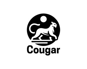 Black Cougar logo vector. Silhouette simple. Flat style. Cartoon Cougar logo.Animal logotype concept. 