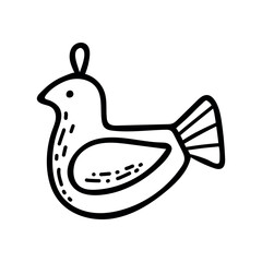 Doodle Bird Ornament on String, Hand-Drawn Christmas Tree Toy Vector, Charming Holiday Decoration Design